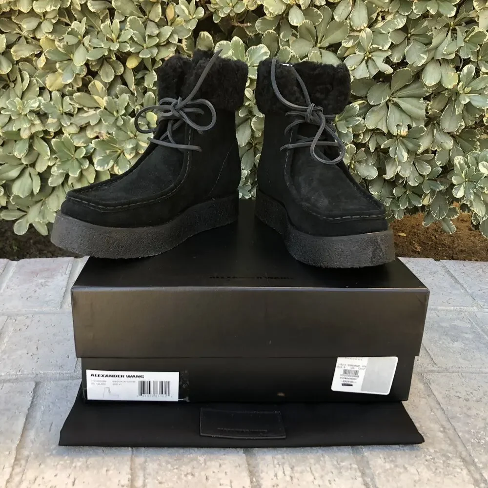 Alexander Wang Noah Suede Shearling Fur Chukka Boots Black Sz 41 US 8